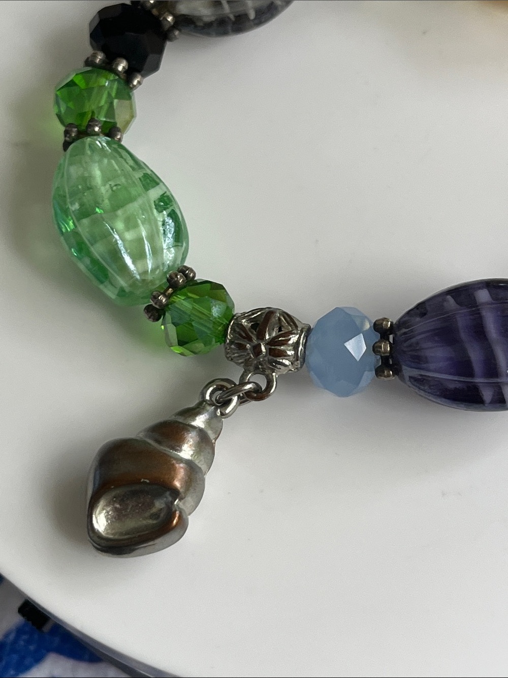 Handmade Glass Bead Bracelet in Green, Yellow & Gray - Picture 8 of 10